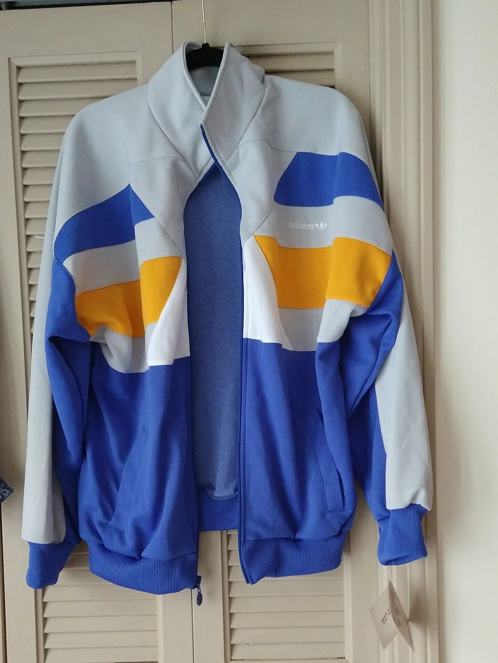 Adidas NWT Old School Strip Blue Yellow White Jacket -All Way Down -size XL